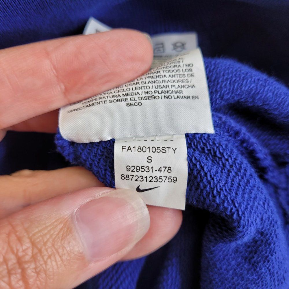 Nike Hoodie Womens Small Blue Lace Up V Neck Void Terry Pocket Pullover - Picture 9 of 14